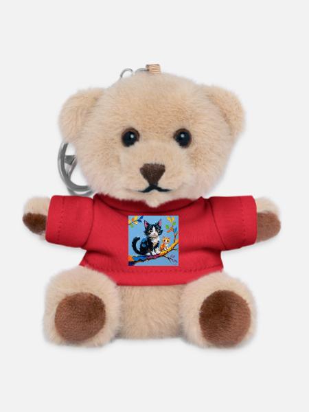 Katzen auf bunten Ästen gemalt - Teddy Schlüsselanhänger - Rot