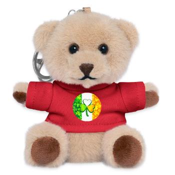 Kleeblatt auf irischer Flagge mit Kleeblättern - Teddy Schlüsselanhänger - Rot - Vorne