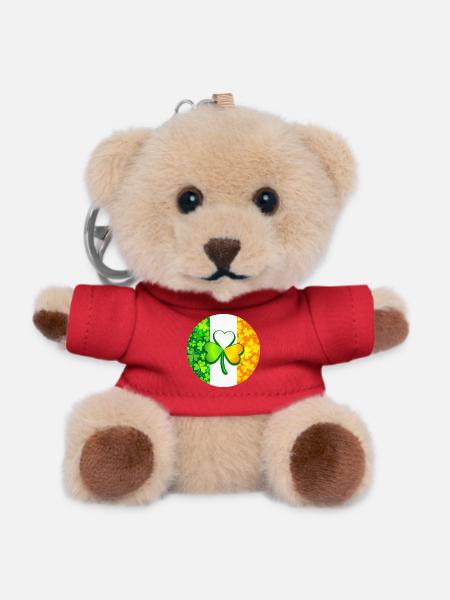 Kleeblatt auf irischer Flagge mit Kleeblättern - Teddy Schlüsselanhänger - Rot