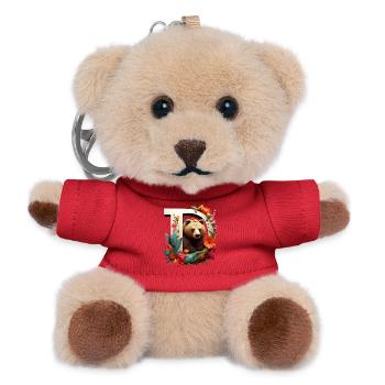 Bär Illustration mit blumigem Bilderrahmen - Teddy Schlüsselanhänger - Rot - Vorne
