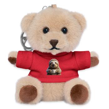 Funny tired sloth with coffee - Teddy Keyring - red - Front