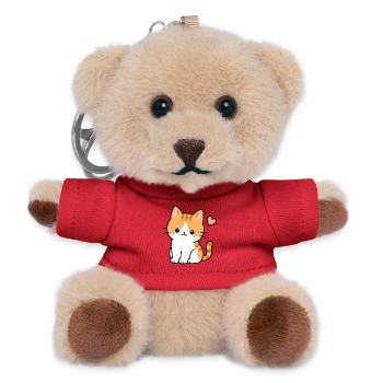 Cute Kawaii Kitten With Pink Heart - Teddy Keyring - red - Front