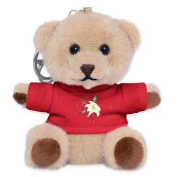 zwei Lilien Blüten Outline Zeichnung & koloriert - Teddy Schlüsselanhänger - Rot - Vorne