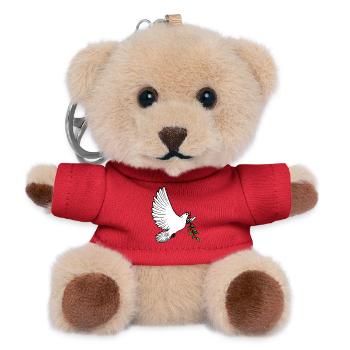 Weiße Friedenstaube weiß mit lorbeergrünem Zweig - Teddy Schlüsselanhänger - Rot - Vorne