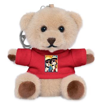 Pop Art Damen mit Sonnenhut und Sonnenbrille - Teddy Schlüsselanhänger - Rot - Vorne