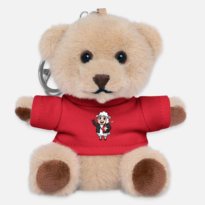 Rocker Sheep with Electric Guitar - Teddy Keyring - red