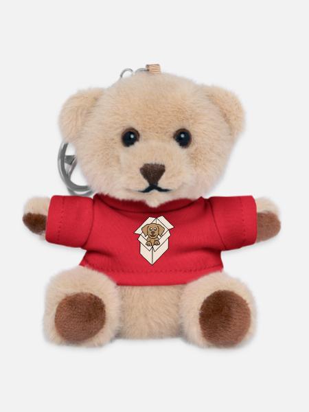 Cuddly dog in a box - Teddy Keyring - red