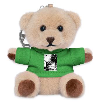 Monochrome Birthday Cake Candles - Teddy Keyring - green - Front