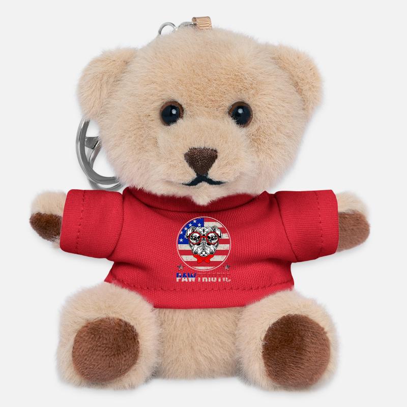 Mops-Patriot mit roter Brille - Teddy Schlüsselanhänger - Rot