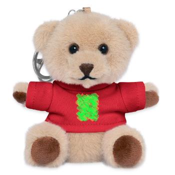 Neon Green-Orange Line Pattern - Teddy Keyring - red - Front