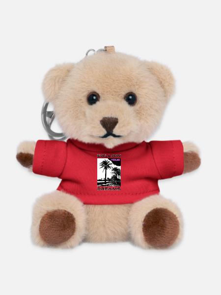 Palmen pink violett Motiv und Text - Teddy Schlüsselanhänger - Rot