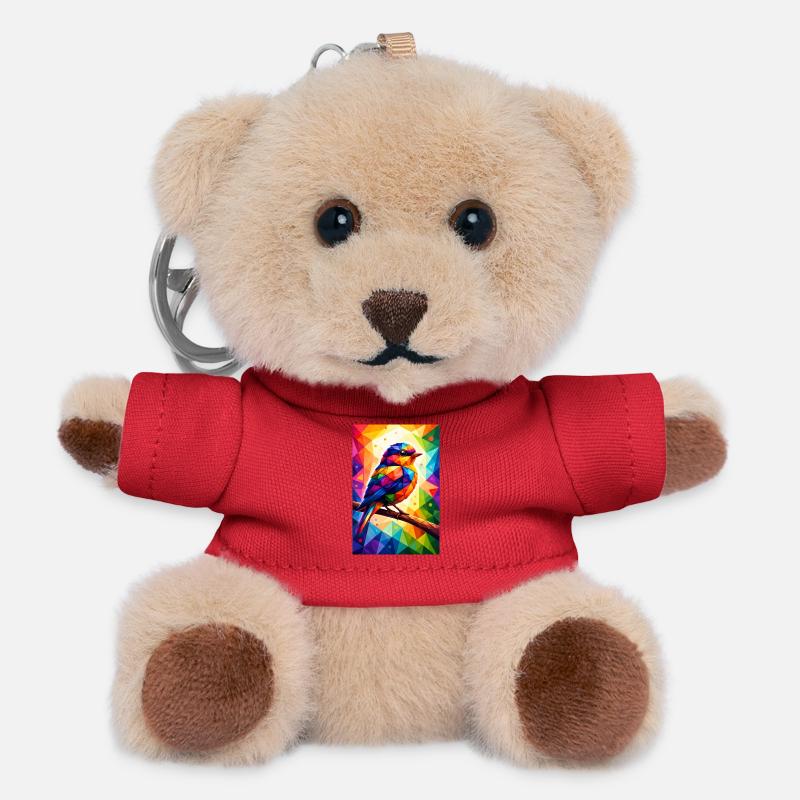Colorful bird in geometric mosaic - Teddy Keyring - red