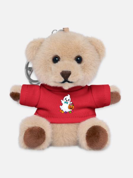 Kleiner Halloween Geist mit Kürbiskorb - Teddy Schlüsselanhänger - Rot