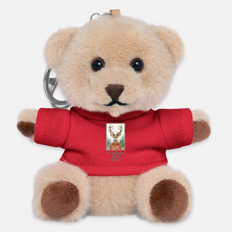 Lustiges Rentier im Weihnachtspullover - Teddy Schlüsselanhänger - Rot