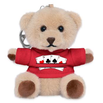 Four aces text banner - Teddy Keyring - red - Front