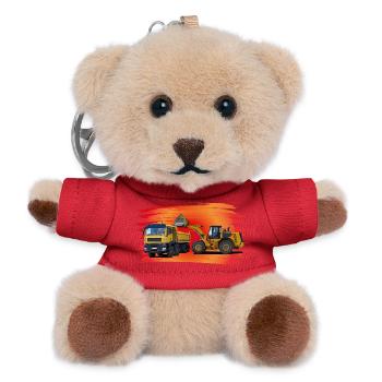 Laster und Bagger auf rot - Teddy Schlüsselanhänger - Rot - Vorne