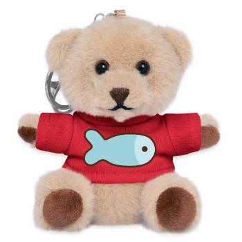 Minimalistische blaue Fisch-Illustration - Teddy Schlüsselanhänger - Rot - Vorne