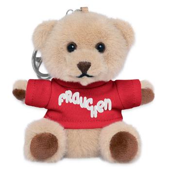 Frauchen Silbern Kurvig Schriftdesign - Teddy Schlüsselanhänger - Rot - Vorne