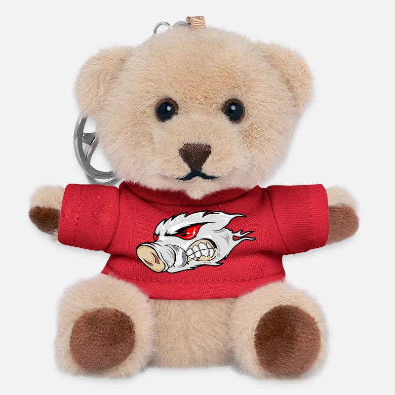 Fiery Boar Head Emblem - Teddy Keyring - red