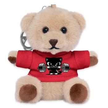 Fitness Cat with Dumbbell | Cute Gym Motif - Teddy Keyring - red - Front