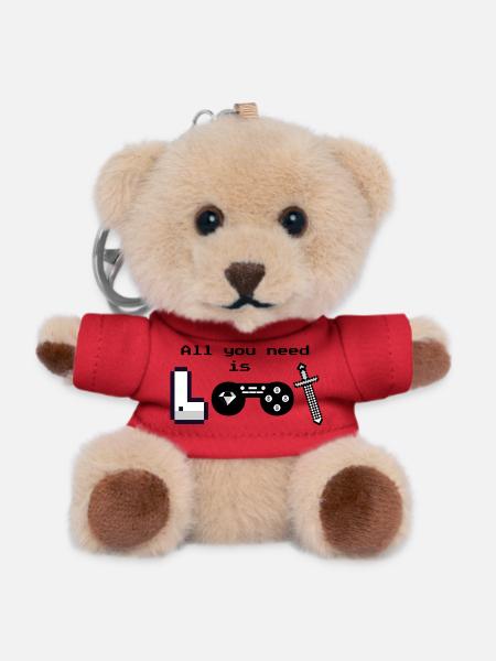 Pixel Logo Gaming "All you need is loot" - Teddy Keyring - red