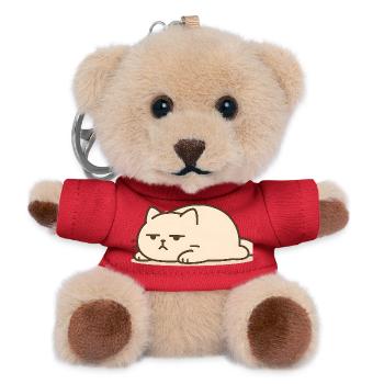 Tired Cat Funny Lazy Cat Cartoon Motif - Teddy Keyring - red - Front