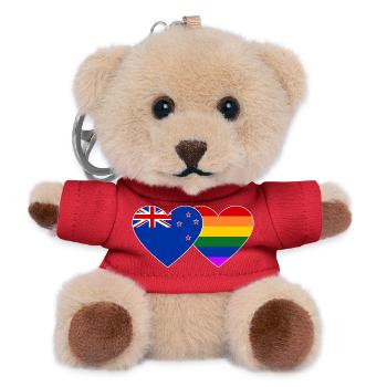 Neuseeland Regenbogen Flagge Herz - Teddy Schlüsselanhänger - Rot - Vorne