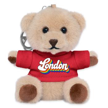 London - Regenbogen Schrift - GB - Great Britain - Teddy Schlüsselanhänger - Rot - Vorne
