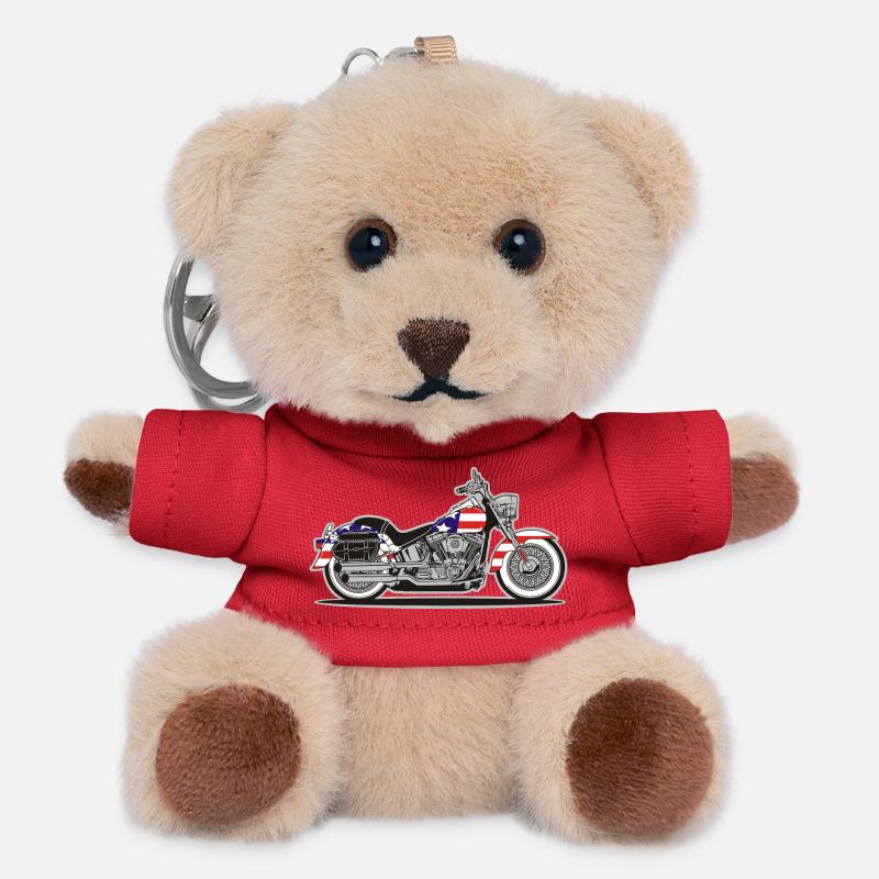 American Patriot Motorcycle with Flag - Teddy Keyring - red