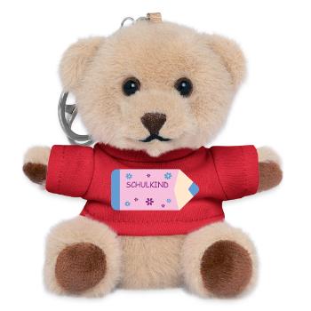 Colored Pencil Pink Light Blue Small Flowers - School Child - Teddy Keyring - red - Front