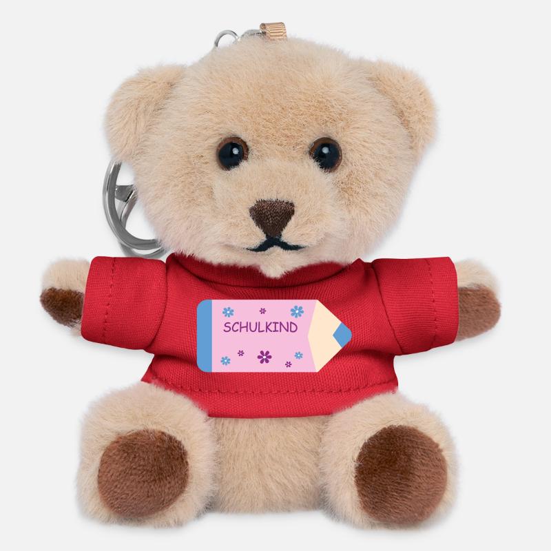 Colored Pencil Pink Light Blue Small Flowers - School Child - Teddy Keyring - red