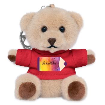 Schulkind Stift Aquarell lila gelb Schmetterlinge - Teddy Schlüsselanhänger - Rot - Vorne