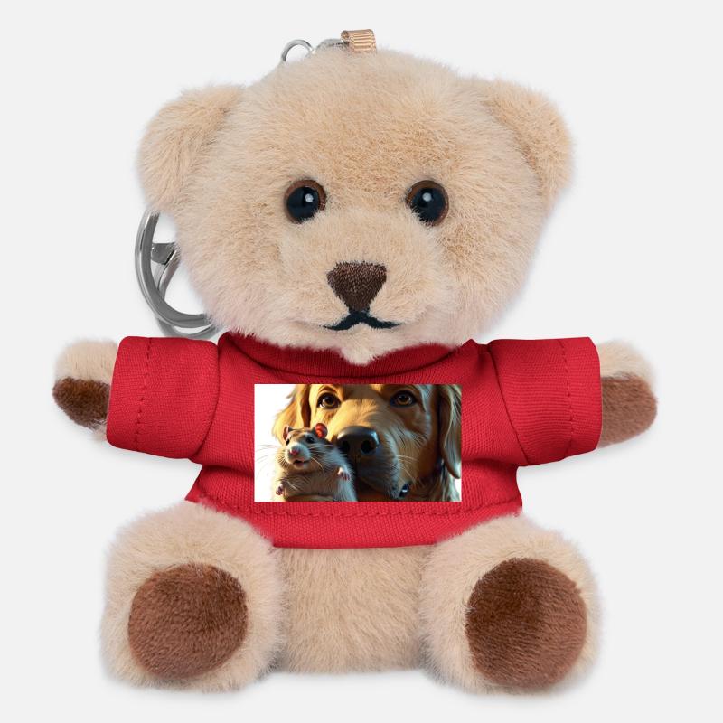 Dogs and cute hamster in close-up - Teddy Keyring - red