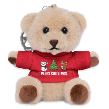 Cute Christmas Threesome - Teddy Keyring - red - Front