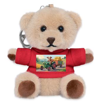 Cow on green tractor with hay wagon - Teddy Keyring - red - Front