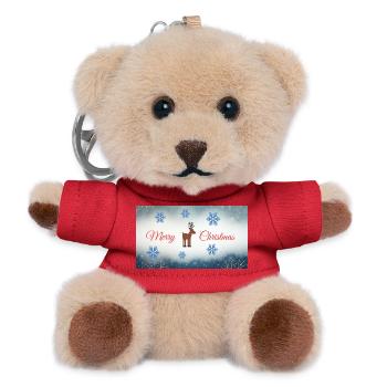 Merry Christmas Deer Motif with Snowflakes - Teddy Keyring - red - Front