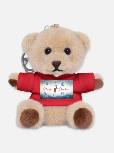Merry Christmas Deer Motif with Snowflakes - Teddy Keyring - red