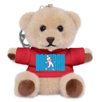 Baseball-Schaukel-Silhouette auf fettem blauem Text - Teddy Schlüsselanhänger - Rot - Vorne