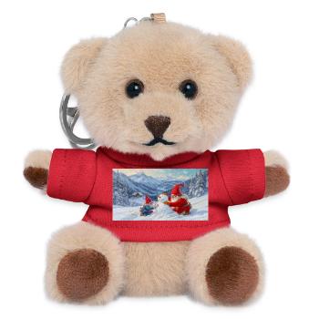 Two dwarfs and snowman in the winter landscape - Teddy Keyring - red - Front