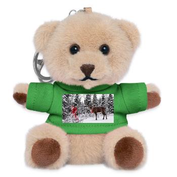 Winter joy: Santa and reindeer in the snow - Teddy Keyring - green - Front