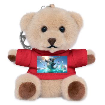 Bébé narval à la corne dorée saute hors de la mer - Porte-clés ourson - rouge - Devant