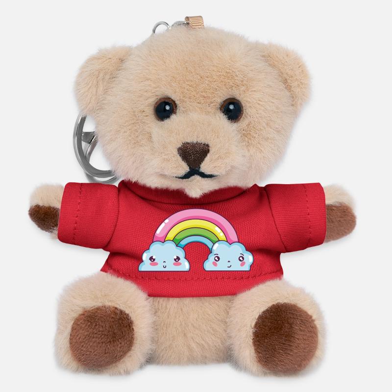 Pastel Rainbow Clouds Charm - Teddy Keyring - red