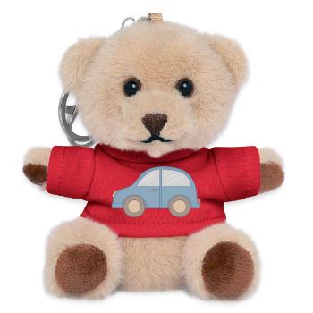 Kleines Blaues Auto Grafik - Teddy Schlüsselanhänger - Rot - Vorne
