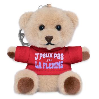 J'peux pas j'ai la flemme - Porte-clés ourson - rouge - Devant