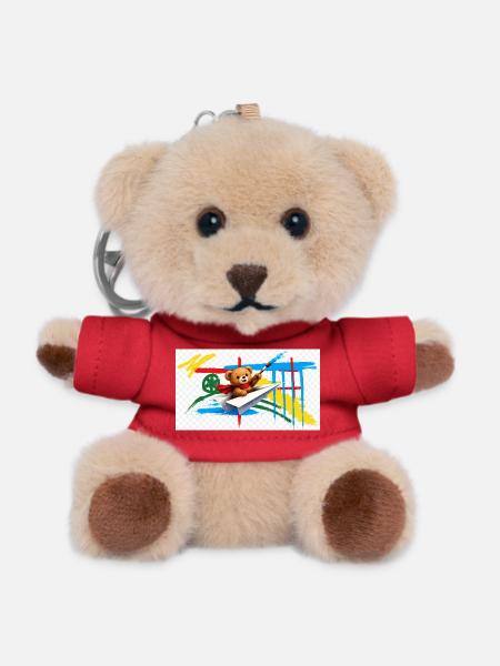 Teddybär fliegt Papierflugzeug - Teddy Schlüsselanhänger - Rot