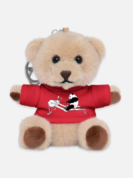 Panda on the rowing machine - Teddy Keyring - red