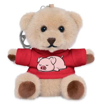 Rosa Schweinchen Schlafendes Ferkel Süß - Teddy Schlüsselanhänger - Rot - Vorne