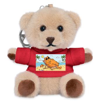 Coole Strandkatze entspannt im Paradies - Teddy Schlüsselanhänger - Rot - Vorne