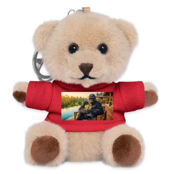 Gorilla genießt seinen tropischen Fruchtcocktail - Teddy Schlüsselanhänger - Rot - Vorne