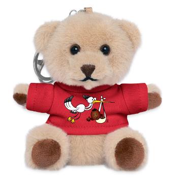 Whimsical Stork and Baby Bird Illustration - Teddy Keyring - red - Front